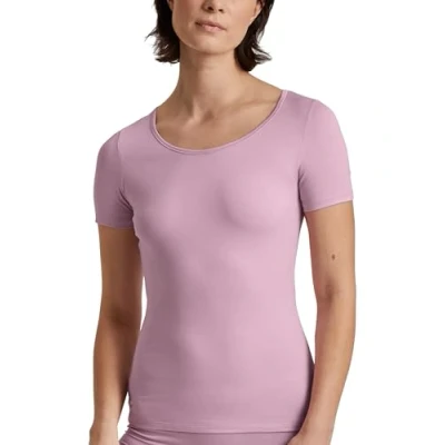 Abbildung von CALIDA Natural Comfort T Shirt Damen, Rundhalsausschnitt, aus hochwertiger Baumwolle, mit natürlichem Glanz und glattem Griff