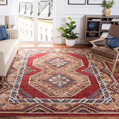 Abbildung von SAFAVIEH Traditionell Distressed Teppich für Wohnzimmer, Esszimmer, Schlafzimmer Bijar Collection, Kurzer Flor, Rot und Rost, 122 X 183 cm