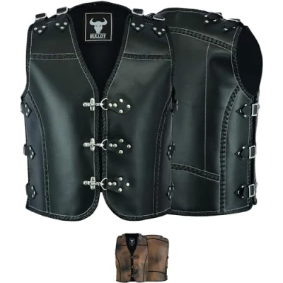 Abbildung von BULLDT Motorrad Kutte Lederweste Heavyduty Bikerweste Motorradweste, 58/3XL, Schwarz