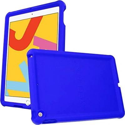 Abbildung von TECHGEAR Silikon Hülle für iPad 10.2 2021/2020/2019 (9. 8. 7. Generation) [Kinderfreundlich] Stark Schutzhülle Weicher rutschfeste stoßfeste verstärkte Ecken + Displayschutzfolie, Blau