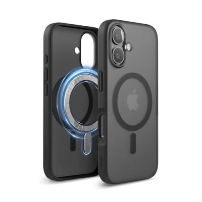 Abbildung von elago Magnetisch Hybrid Transparent Hülle Kompatibel mit iPhone 16 6,1 Zoll MagSafe, PC + TPU Technologie, Stoßfester Stoßfänger, Erhöhter Kameraschutz (Matt Schwarz)