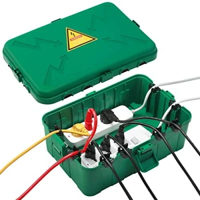 Abbildung von Großer Außenbereich Elektrobox(32x22x13cm), IP54 wasserdichte Abdeckung für Verlängerungskabel, wetterfeste Abdeckungen zum Schutz von Steckdosenleisten, Zeitschaltuhren Grün