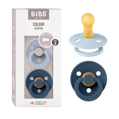 Abbildung von BIBS Colour Schnuller 2er Pack Latex Größe 2 Rund, Dusty Blue/Steel Blue