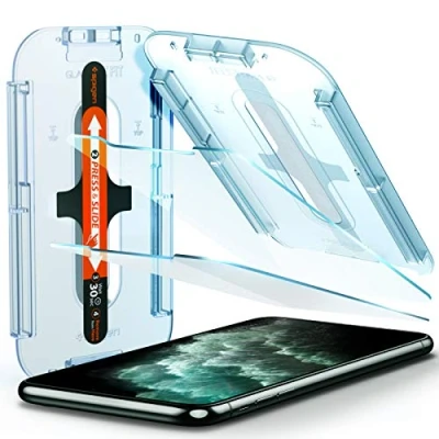 Abbildung von Spigen Glas.tR EZ Fit Schutzfolie kompatibel mit iPhone 11 Pro Max, XS 2 Stück, Kratzfest, 9H Härte Folie