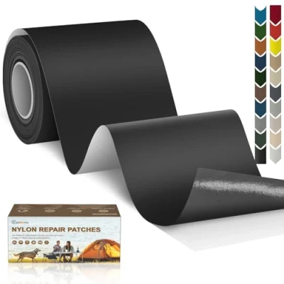Abbildung von Nylon Reparatur Patches, Cahomo 7.6 X 200 cm Selbstklebender Wasserdichte Patch, Flicken Selbstklebend, für Jacken, Zelte, Oberbekleidung Schwarz
