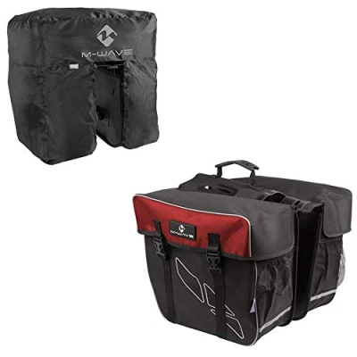 Abbildung von M Wave Unisex Erwachsene Amsterdam Double Gepäckträgertasche inkl. Regenhaube, schwarz/rot