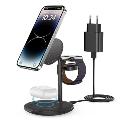 Abbildung von Magsafe Ladestation,3 in 1 Ladestation Apple Watch und iPhone,15W Induktive Kompatibel mit Mag Safe Ladeständer für iPhone 15 14 13 12, iWatch Ultra/8/7/SE/6/5/4/3,AirPods