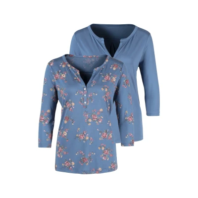 Abbildung von Lascana 3/4ARM 2 PACK Langarmshirt, Damen, Größe: 32/34, Blau