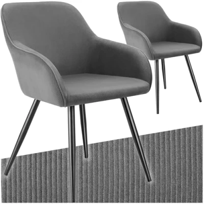 Abbildung von tectake® 2X Esszimmerstuhl, Sessel bequem mit Armlehne, Polsterstuhl, Cord Cocktailsessel, Loungesessel für Wohnzimmer, Esszimmer, Moderne Küchenstühle, Bürostuhl grau/schwarz