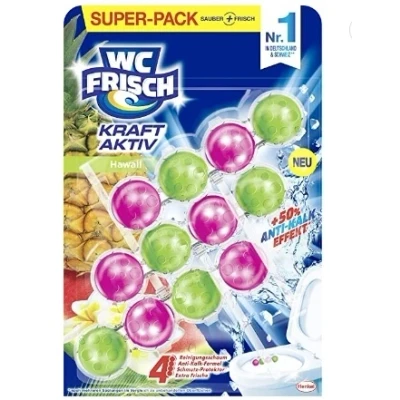 Abbildung von WC FRISCH Kraft Aktiv Duftspüler Hawaii (150 g), Reiniger für Reinigung bei jeder Spülung, Duftsteine langanhaltend frischen Duft, + 50 Prozent Anti Kalk Effekt*