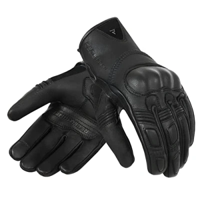 Abbildung von REBELHORN Thug II Motorradhandschuhe Herren Ziegenleder SAS TEC Paneele zur Absorption von Schlag Atmungsaktives Futter Unterstützung für Touchscreens
