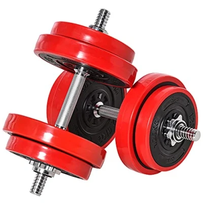 Abbildung von Hantelset 20KGS 2 IN 1 Hanteln &amp; Langhanteln verstellbar Rot+Schwarz 21,5 x 3,8 cm