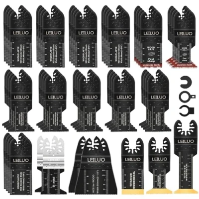 Abbildung von LEILUO 55 Stück Multitool Sägeblatt Set Titan und Japanische Zähne für Holz/Nägel/Verputz Universelles Multi Tool Zubehör mit Aufbewahrungstasche Kompatibel DeWalt Makita Ryobi mehr