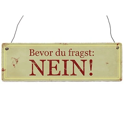 Abbildung von Interluxe Shabby Vintage Holzschild Dekoschild Bevor DU FRAGST: Nein! Türschild Schild mit witzigem Spruch