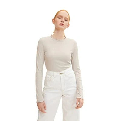Abbildung von TOM TAILOR Denim Damen Cropped Langarmshirt 1032820, 30224 Cloud Grey Melange, L