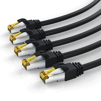 Abbildung von CSL 5 x 0,25m CAT 7 Netzwerkkabel Gigabit Ethernet LAN Kabel 10000 Mbit S Patchkabel Cat.7 Rohkabel FTP PIMF Schirmung mit RJ 45 Stecker Switch Router Modem Access Point
