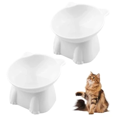 Abbildung von Legpador 2 Stück Futternapf Katze, Katzennapf Erhöht, Fressnapf Katzennäpfe, Katzenschüssel, Katzenfutternapf, Katzen Essen Schale, für Katzenfutter und Wasser(Weiß)
