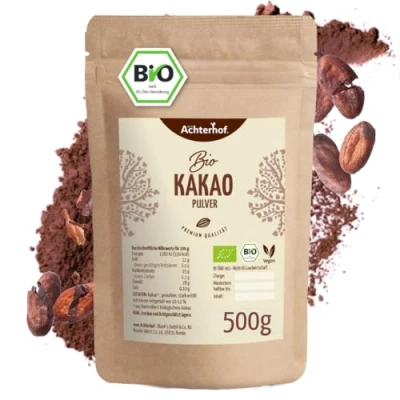 Abbildung von Kakao Pulver Bio 500g mit feinstem Aroma naturbelassen und nicht alkalisiert vom Achterhof