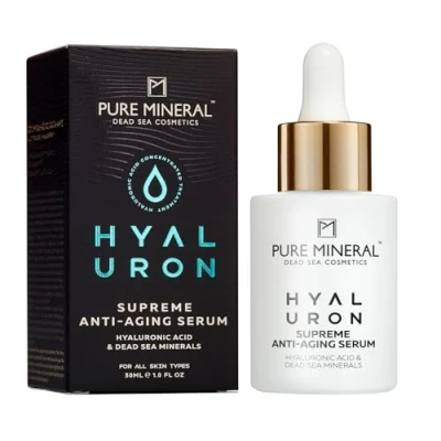 Abbildung von Pure Mineral Supreme Hyaluron Anti Aging Serum für alle Hauttypen Intensive Falten Wirkung, Tote Meer Mineralien, Lifting Effekt Ohne Silikone, Sulfate, Parabene 30ml