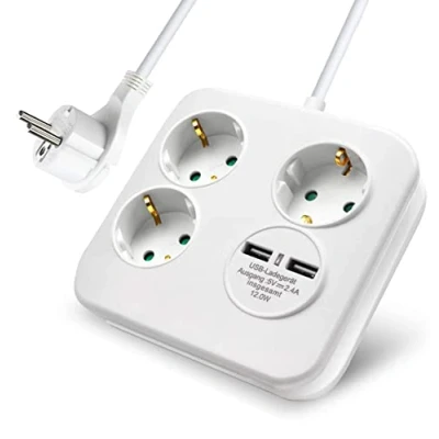 Abbildung von EXTRASTAR Steckdosenleiste mit 3 Steckdosen und 2 USB Ports, 1,5 m, für Zuhause, Büro Reisen, 3680 W, x mm², Weiß, 1 Stück