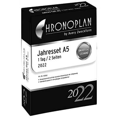 Abbildung von Chronoplan 50202 Kalendereinlage 2022, Jahres Set A5 mit Tagesplänen (148x210mm), Ersatzkalendarium, ideal für professionelle Tagesplanung, Multilochung (1 Tag auf 2 Seiten), weiß