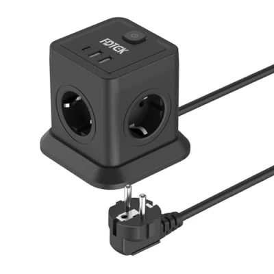 Abbildung von FDTEK Steckdosenwürfel mit 3 USB A (5V/3.1A) Steckdosenleiste Schalter 4 Fach Cube Mehrfachsteckdose (2500W/10A) Mehrfachstecker 1,8m Verlängerungskabel Steckdose für Zuhause und Reise