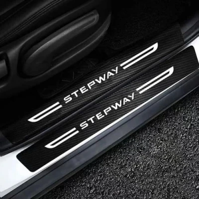 Abbildung von RIDGOEL 4 Stück Auto Einstiegsleisten Schutzfolie, für Renault Dacia Sandero Stepway Kohlefaser Lackschutzfolie Türschweller Trittschutz Aufkleber Tür Schritt Platte Abdeckung B
