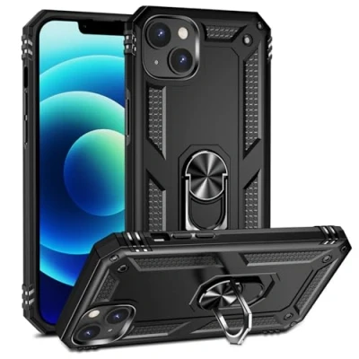 Abbildung von Max Power Digital Hülle für iPhone 14 Standfunktion Drehbar Ringhalter 360 Grad Case Cover Magnet Bumper Handyhülle Outdoor Hart Hardcase Mit Ring (iPhone 14, Schwarz)