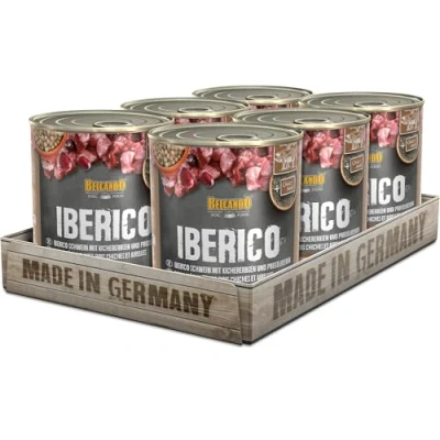 Abbildung von BELCANDO Super Premium Dose [6x800g Iberico mit Kichererbsen &amp; Preiselbeeren] Nassfutter für Hunde Feuchtfutter Alleinfutter Aller Rassen