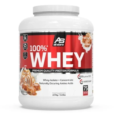 Abbildung von All Stars 100% Whey Protein 2270g I Eiweiß Pulver mit Konzentrat &amp; Isolat leckeres Low Fat Powder hochwertiges cremiger Shake Salted Caramel Flavour