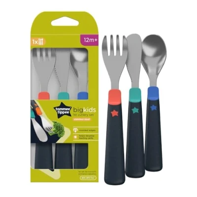 Abbildung von Tommee Tippee Big Kids Stainless Steel First Cutlery Set, Rounded Edges, Chunky Handles, 12m+