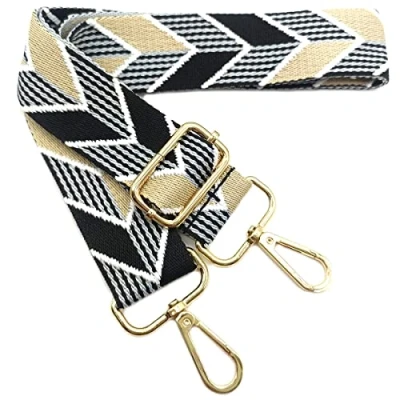 Abbildung von Verstellbarer Schultergurt für Taschen Schwarz Beige, Taschengurte zum Wechseln, Taschengurt Breit mit Karabiner Gold, 80 130 cm Tragegurt Tasche Damen Schulterriemen, Handtasche, 3.8cm, 204