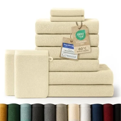 Abbildung von Blumtal Handtuch Set 10 Teilig Handtücher 100% Baumwolle, weich und saugstark, Frottee (10er Set), 2 Bade , 4 Hand Gästetücher + Waschlappen