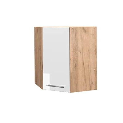 Abbildung von Vicco Eckhängeschrank Fame Line, Weiß Hochglanz/Goldkraft Eiche, 57 cm