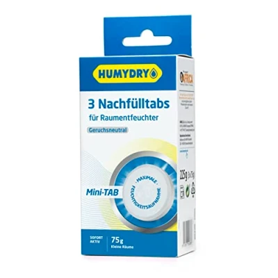 Abbildung von HUMYDRY Nachfüllpackungen Mini Tab 3x75g Neutral für Luftentfeuchter kleine Räume, wie WC, Schrank, Schublade, Kiste absorbiert zu hohe Feuchtigkeit bis ein optimales Feuchtigkeitsgrad erreicht wird