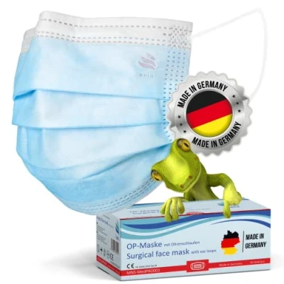 Abbildung von kela OP Maske 250x Medizinische Blau 100% Made in Germany OEKO TEX Standard Premium Atemschutz Mundschutz MNS Typ IIR Einwegmaske