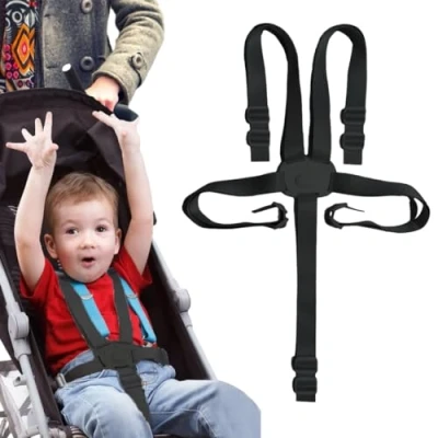 Abbildung von 5 Punkt Gurt Hochstuhl, Stuhl, Hochstuhl Sicherheitsgurte, Kinder wandelbare Gurte für Kinderwagen Kinderwagen(Schwarz)