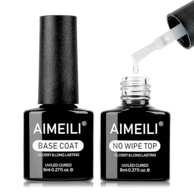Abbildung von AIMEILI Base und Top Coat Gel UV, Unterlack Überlack für Nägel No Wipe UV Extra Shine Long Lasting 2 x 8ml