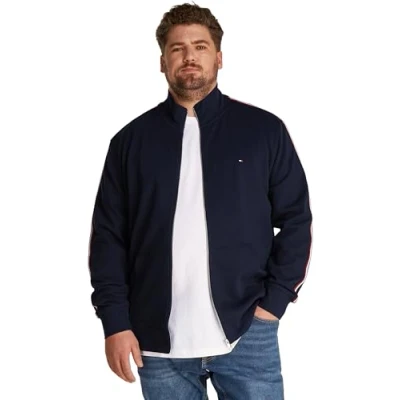 Abbildung von Tommy Hilfiger Global Stripe Stand Collar Sweatjacke, Herren, Größe: 3XL, Desert sky