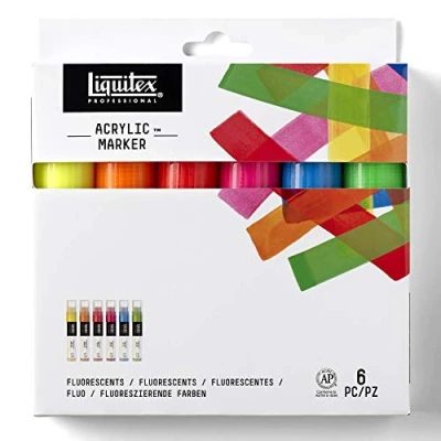 Abbildung von Liquitex 4690005 Professional Paint Acrylfarben Marker, Künstlerpigmente zum Zeichen, Malen auf Papier, Leinwand, Textilien, breite Spitze 6 Fluo Marker Set
