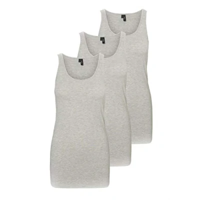 Abbildung von VERO MODA Damen VMMAXI My Soft Long Tank TOP GA 3P 10229554, Grau (3X Light Grey Melange), XS