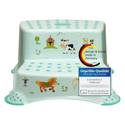 Abbildung von KiNDERWELT Tritthocker Premium zweistufiger Hocker Funny Farm aquamarin