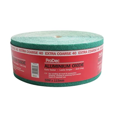 Abbildung von ProDec Schleifpapier, Körnung 40, extra grob, Aluminiumoxid, 50 m x 115 mm, Rolle, grün