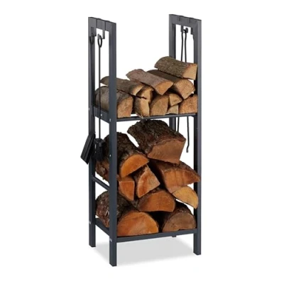 Abbildung von relaxdays Kaminholzregal mit 2 Ablagen, BxTxH:40x30x100 cm, 100 x 40 30 cm