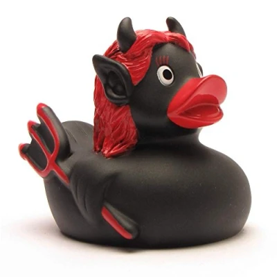 Abbildung von Duckshop I Badeente Teuflin schwarz Quietscheentchen Quietscheente L: 8 cm inkl. Badeenten Schlüsselanhänger im Set