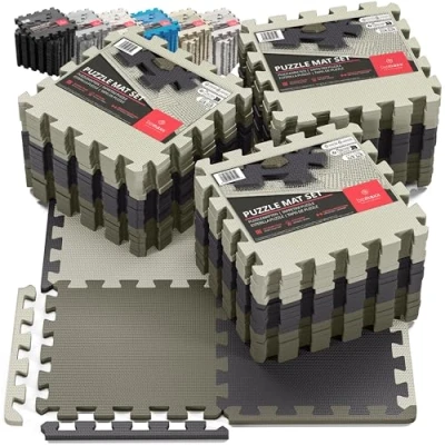 Abbildung von Schutzmatten Bodenschutzmatte Set Sportmatte Gymnastikmatte Puzzlematte: Sportgeräte Fitnessmatte Turnmatte Unterlegmatte Bodenmatte Sport Mat Trainingsmatte Gummimatte Yogamatte Fitness 3er