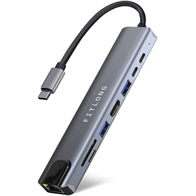 Abbildung von FITLONG USB C Hub, Adapter Docking Station mit 4K HDMI, LAN Ethernet Port, PD &amp; 2 A Datenports, SD/TF Kartenleser, für MacBook Air, Pro, und mehr Typ Geräten