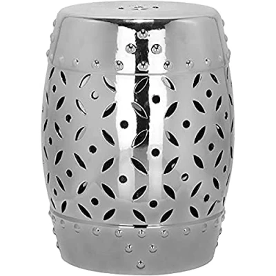 Abbildung von Safavieh Gartenhocker für Innen/Draußen, Glasierte Keramik, Silber, 33 x 46.99 cm