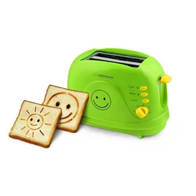 Abbildung von Esperanza Toaster 2 Scheiben mit SMILEY Bild Muster und Timer, lange Schlitze, Bräunung &amp; Auftauen Erneutes Erhitzen/Wiederaufwärmen