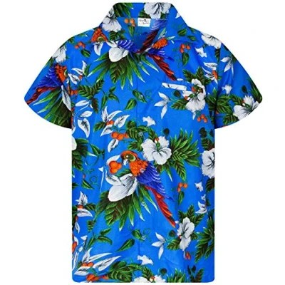 Abbildung von King Kameha Funky Hawaii Hemd, Herren, Kurzarm, Cherry Parrot, Blau, L